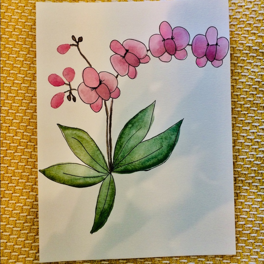 Hand painted watercolor orchid art